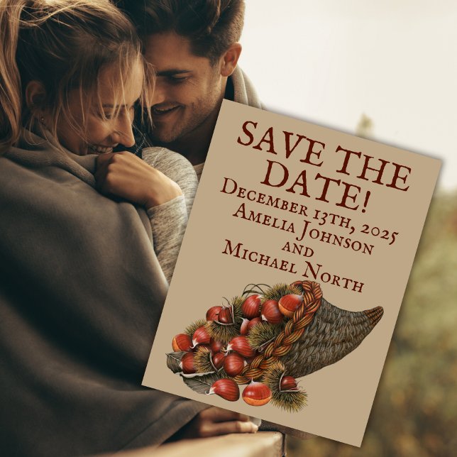Postal Boda de castañas de invierno marrón salva la fecha (Subido por el creador)