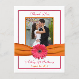 Postal Boda de Cinta Naranja Gerber Daisy Rosa