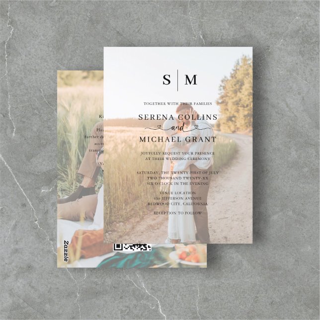 Postal Boda de código QR de caligrafía fotográfica (Subido por el creador)