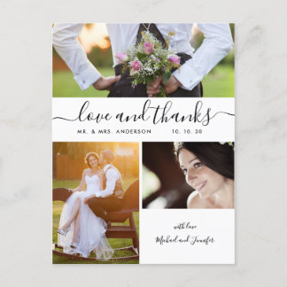 Postal Boda de Collage de fotos de script simple Gracias