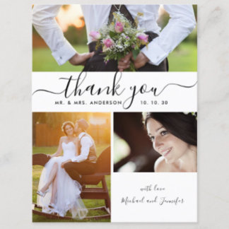 Postal Boda de Collage de fotos de script simple Gracias