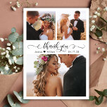 Postal Boda de Collage de Script Elegante de Presupuesto<br><div class="desc">Presupuesto Moderno y Elegante Script 3 Collage de fotos Boda Gracias Postard. boda minimalista: plantilla de tarjeta de agradecimiento con tres (3) fotos en la parte delantera y una (1) foto en la parte posterior. Con el texto de "Gracias" en una tipografía con letras a mano rápida, el guión de...</div>