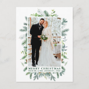 Postal Boda de color de agua Navidades de fotografía verd