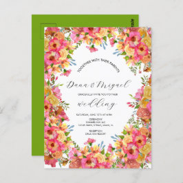 Postal Boda de color rosa brillante florals