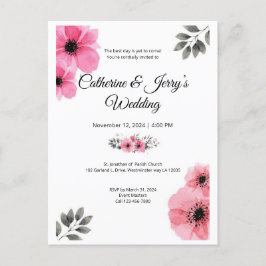 Postal boda de color rosa floral