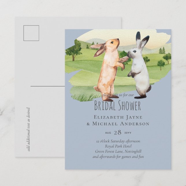 Postal Boda de conejos pareja jardín campestre (Anverso / Reverso)