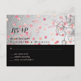 Postal Boda de Confetti Rosa Negro Plateado