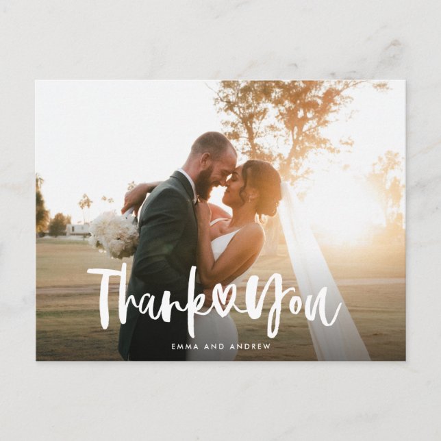 Postal Boda de corazón manuscrito Gracias Postcard (Anverso)
