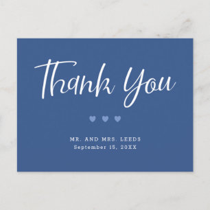 Postal Boda de corazones simples azules y blancos gracias