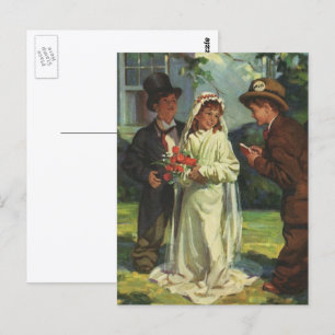 Postal Boda de cosecha, hijos fingen novia y novio