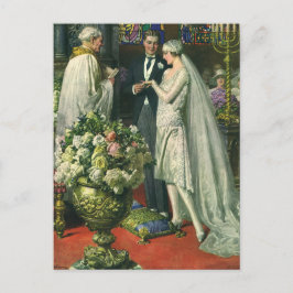 Postal Boda de cosecha, novia y novio con Menorah