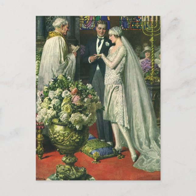 Postal Boda de cosecha, novia y novio con Menorah (Anverso)