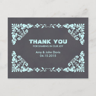 Postal Boda de damasco de menta de tablón de ajedrez grac