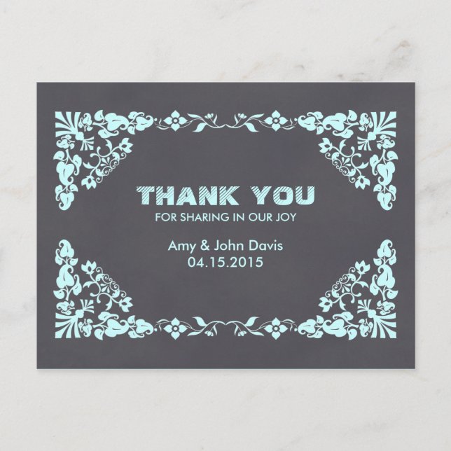 Postal Boda de damasco de menta de tablón de ajedrez grac (Anverso)