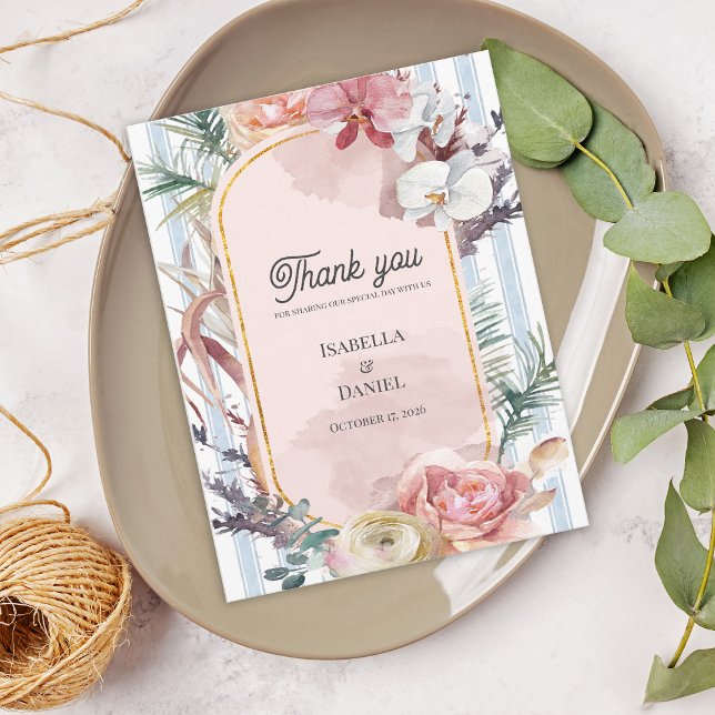 Postal Boda de Destino de Orquídea Tropical Agradecimient (Tropical Orchid Wedding Thank You Card | Blush Floral Destination Beach Thank You)