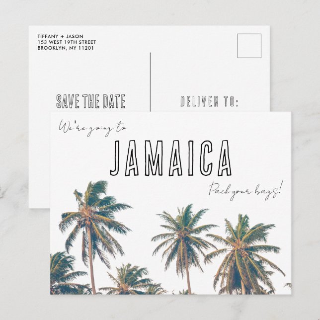Postal Boda de Destino en Jamaica en la Playa Guardar la  (Anverso / Reverso)