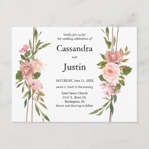 Postal Boda de Disposición Floral Rosa Clásica