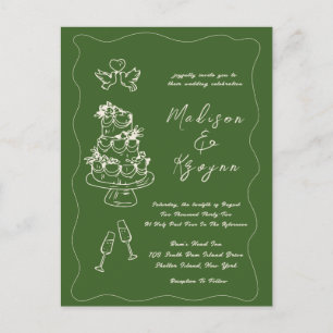 Postal Boda de Doodles dibujados a mano caprichosa