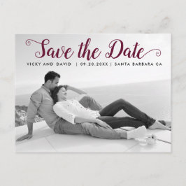 Postal Boda de escritura burgundy moderna Guardar la foto