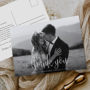 Postal Boda de escritura caligráfica moderna. Gracias