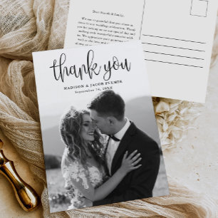 Postal Boda de escritura caligráfica moderna. Gracias