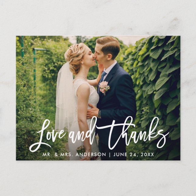 Postal Boda de escritura de pincel Foto amor y gracias mo (Anverso)