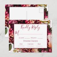 Boda de escritura floral rosa de Borgoña RSVP