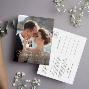 Postal Boda de escritura fotográfica moderna Gracias