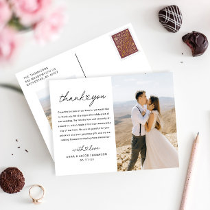 Postal Boda de escritura moderna en el corazón. Gracias