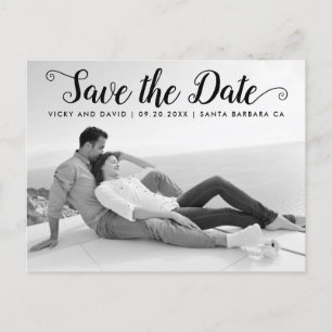 Postal Boda de escritura negra moderna Guardar la foto de