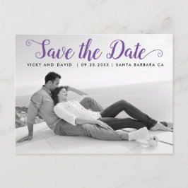 Postal Boda de escritura púrpura moderna Guardar la foto 