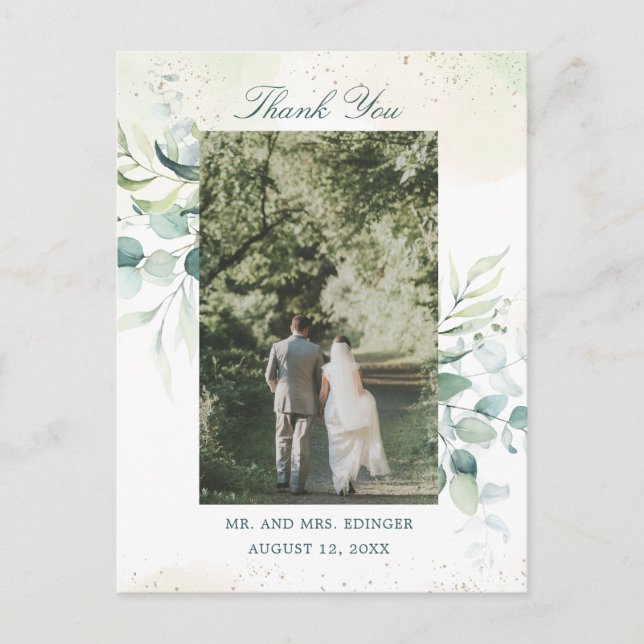 Postal Boda de Eucalipto Agradecimiento de Foto (Anverso)