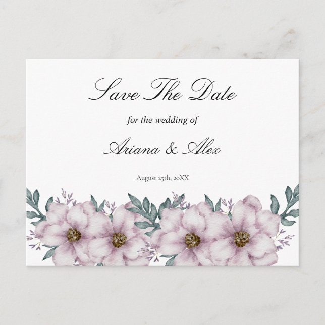 Postal Boda de Eucalipto Floral Guardar la Fecha (Anverso)