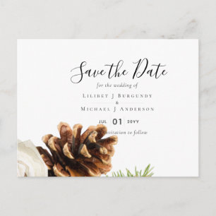 Postal BODA de Eucalyptus Pine Cones de Invierno PRESUPUE