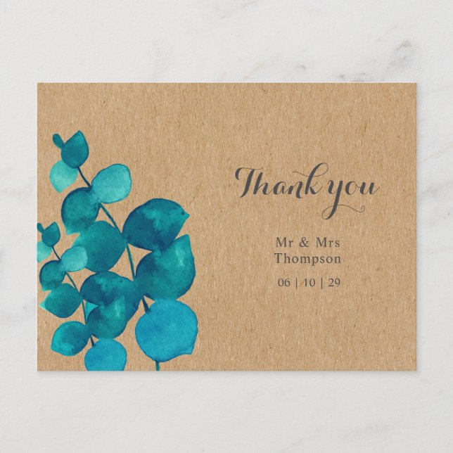 Postal Boda de Eucalyptus Woodland Gracias (Anverso)