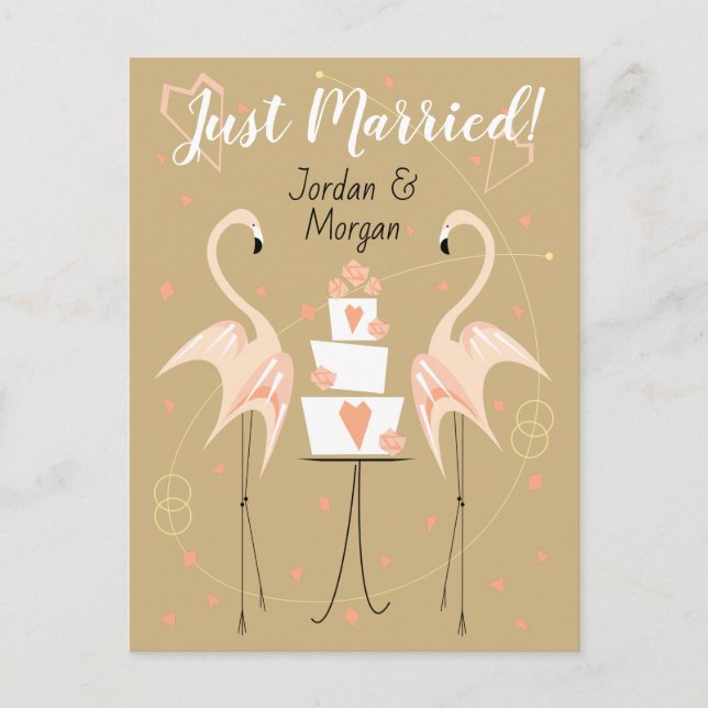 Postal Boda de flamencos Nombres casados retrato melocotó (Anverso)