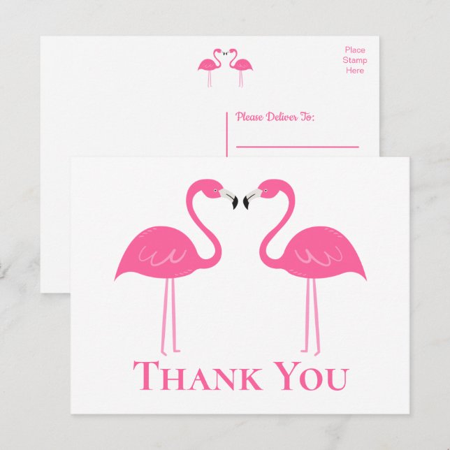 Postal Boda de Flamingo Rosado Tropical Beach Gracias (Anverso / Reverso)