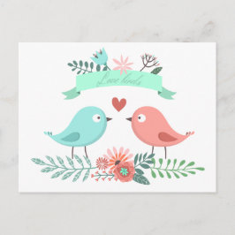 Postal Boda De Flor Azul Y Rosa De Amor Floral