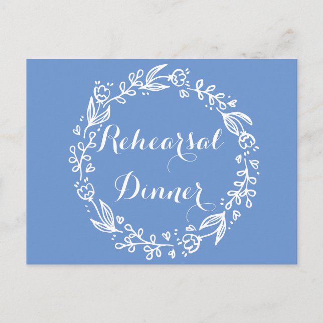 Postal Boda de Flor de Cena con Ensayo Azul Floral (Anverso)