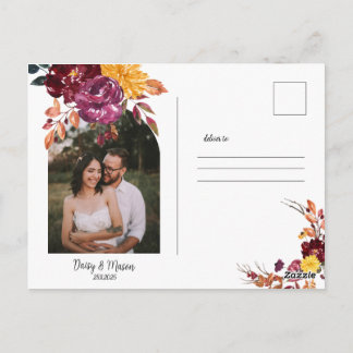 Postal Boda de florecimiento de acuarela audaz floral de 