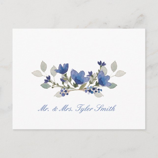 Postal Boda De Flores Azules Gracias Postcard (Anverso)