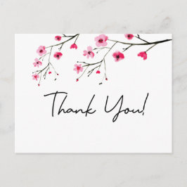 Postal Boda de flores de cerezo acuáticas modernas gracia