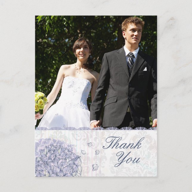 Postal Boda de flores de cobalto azul hidrangea gracias (Anverso)