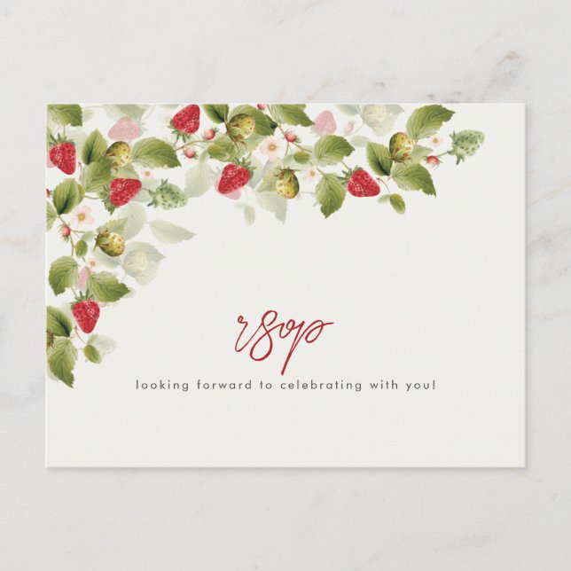 Postal Boda de flores de fresa silvestres de dulce rojo (Anverso)