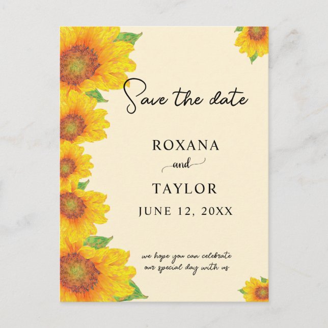 Postal Boda de flores de girasoles Salva la fecha (Anverso)
