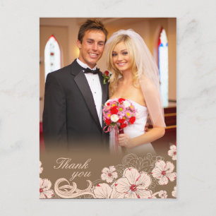 Postal Boda de flores de hibiscus marrón rosa.