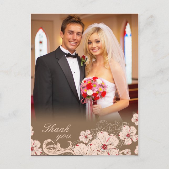 Postal Boda de flores de hibiscus marrón rosa. (Anverso)