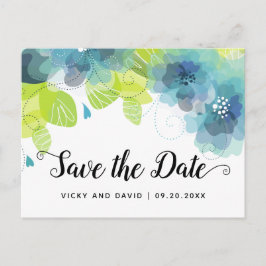 Postal Boda de flores etéreas azules Salve la fecha