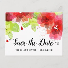 Postal Boda de flores etéreas rojas Salven la fecha