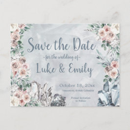 Postal Boda de Flores Gris y Cristales Salven la fecha